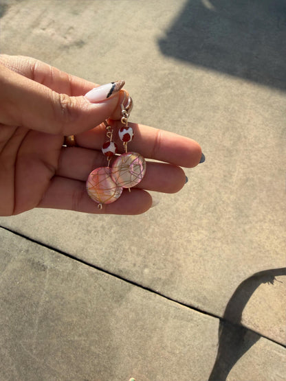 Blush Shell Disc Dangle Earrings | Gold Beaded Drop Earrings | Handmade Boho Statement Earrings | Valentine Jewelry Gift
