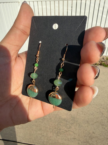 Green Beaded Dangle Earrings | Gold Drop Earrings | Handmade Boho Earrings | Minimal Statement Jewelry | Gift for Her
