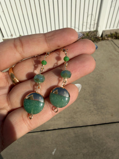 Green Beaded Dangle Earrings | Gold Drop Earrings | Handmade Boho Earrings | Minimal Statement Jewelry | Gift for Her