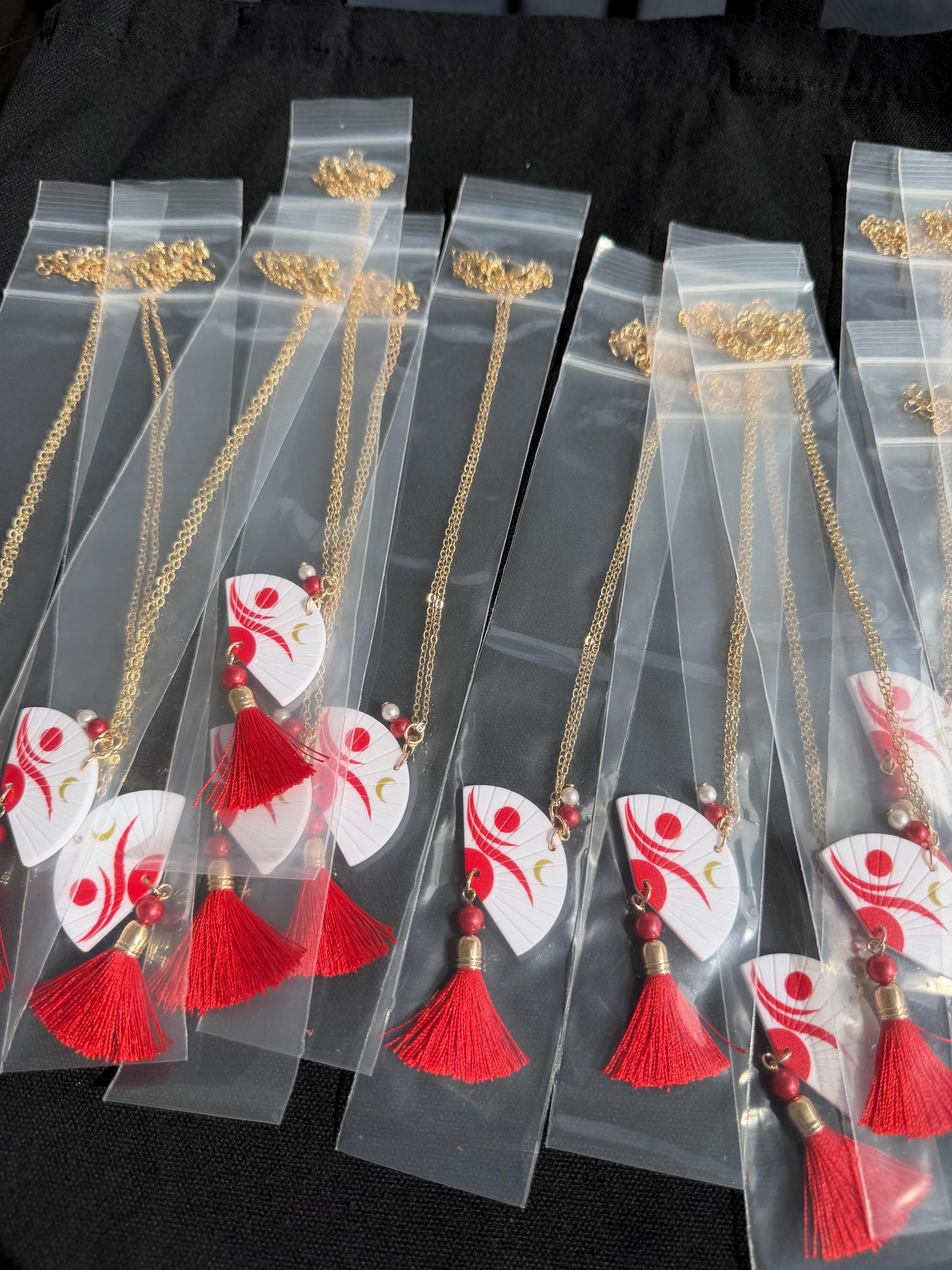 Red Fan Tassel Statement Necklace | Kpop Concert Jewelry | Gold Chain Stadium Outfit | kpop Inspired Fan Gift