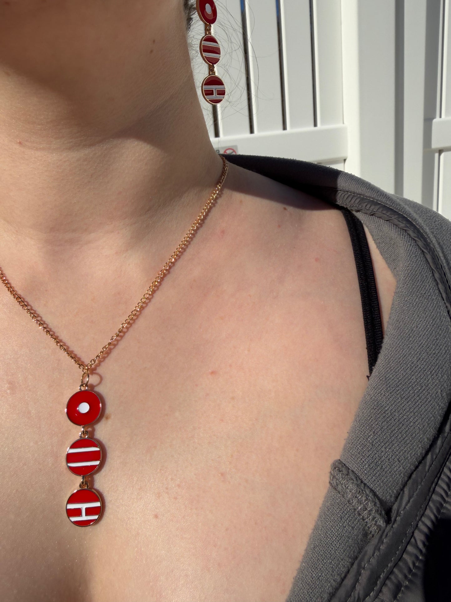Red & Gold Enamel Jewelry Set | Arirang Inspired | Dangle Earrings and Necklace |  Stadium Outfit |  Fan Gift