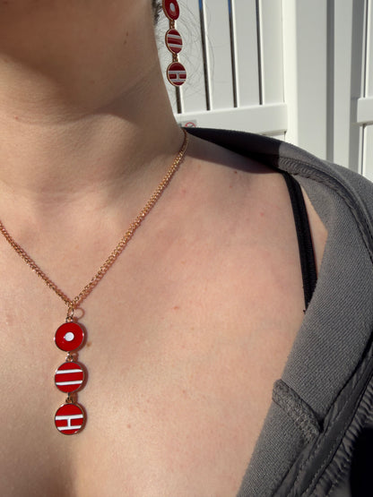Red & Gold Enamel Jewelry Set | Arirang Inspired | Dangle Earrings and Necklace |  Stadium Outfit |  Fan Gift