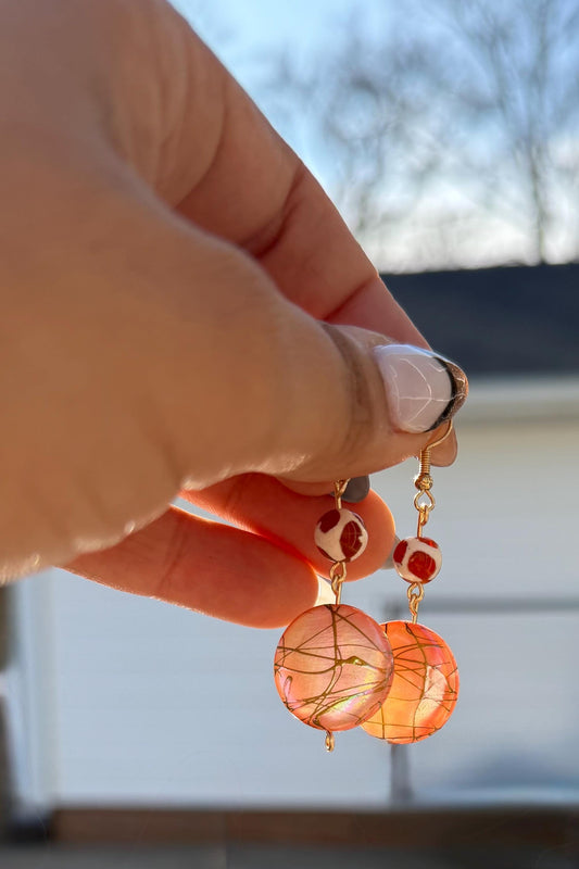 Blush Shell Disc Dangle Earrings | Gold Beaded Drop Earrings | Handmade Boho Statement Earrings | Valentine Jewelry Gift
