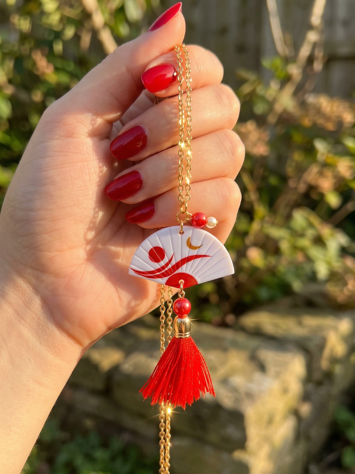 Red Fan Tassel Statement Necklace | Kpop Concert Jewelry | Gold Chain Stadium Outfit | kpop Inspired Fan Gift