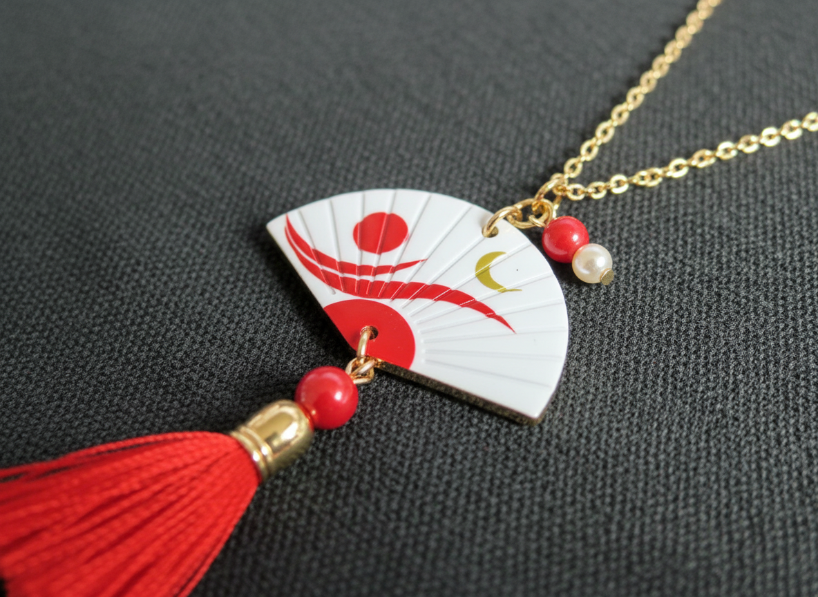 Red Fan Tassel Statement Necklace | Kpop Concert Jewelry | Gold Chain Stadium Outfit | kpop Inspired Fan Gift