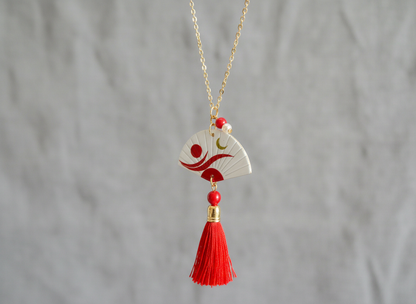Red Fan Tassel Statement Necklace | Kpop Concert Jewelry | Gold Chain Stadium Outfit | kpop Inspired Fan Gift